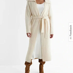 Express Boucle Oversized Collar Belted Duster Cardigan